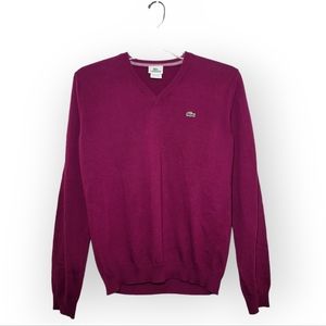 LACOSTE V-neck Cotton Sweater Purple Wine Berry Size 4 / Medium